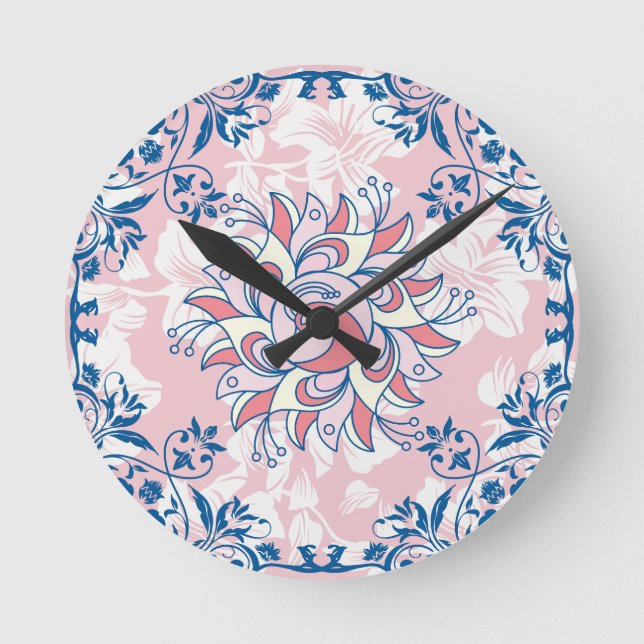 Horloge Ronde Art Floral Lumineux, Rangoli Rose Vie Lumineuse (Recto)