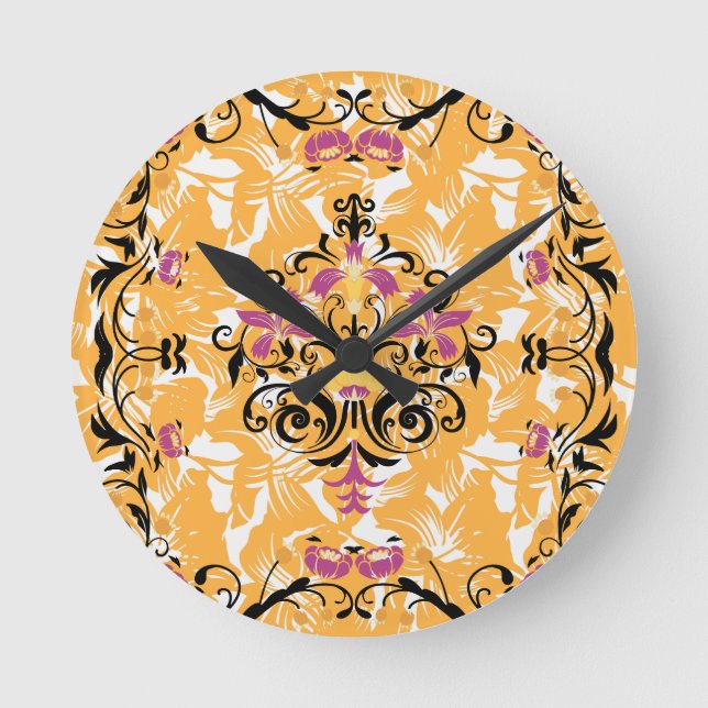 Horloge Ronde Art floral, Orange et Black Hollow Life (Recto)