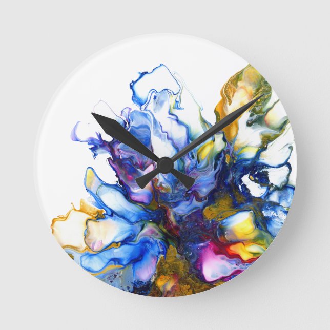 Horloge Ronde Art fluide abstrait bleu agate (Recto)