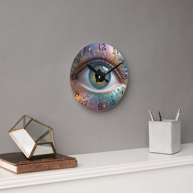 Horloge Ronde Art Fractal Blue Eyeball, (Bureau)