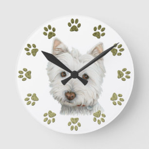 Horloge Ronde Art mignon et pattes de chien de Westie