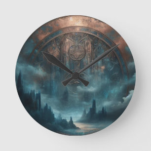 Horloge Ronde Art Mystique Gothique Steampunk - Patine de Cuivre