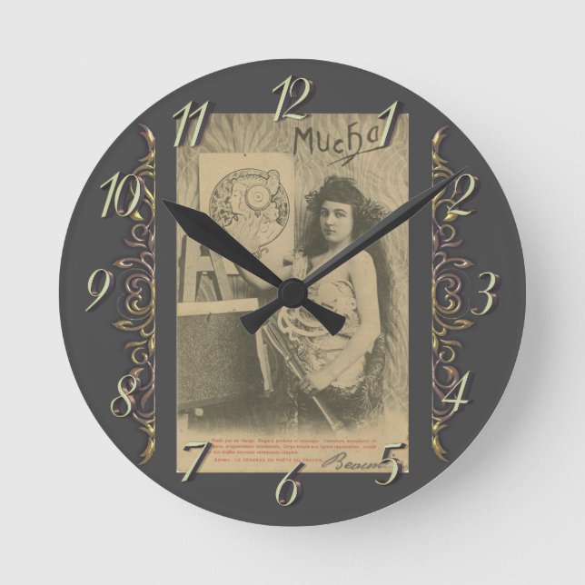Horloge Ronde Art nouveau Alphonse mucha femme modèle d'art (Recto)