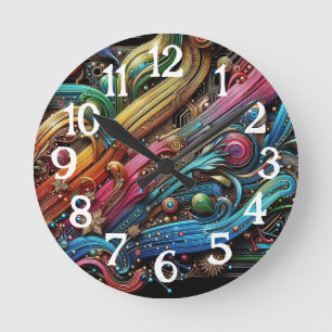 Horloge Ronde Art Nouveau Art Déco Circuit imprimé arc-en-ciel