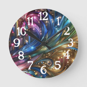 Horloge Ronde Art Nouveau Art Déco Circuit imprimé arc-en-ciel