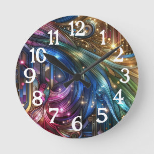 Horloge Ronde Art Nouveau Art Déco Circuit imprimé arc-en-ciel