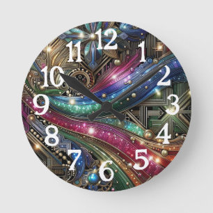 Horloge Ronde Art Nouveau Art Déco Circuit imprimé arc-en-ciel