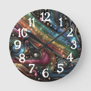Horloge Ronde Art Nouveau Art Déco Circuit imprimé arc-en-ciel