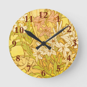 Horloge Ronde Art nouveau fleurs de lys Alfonse Mucha