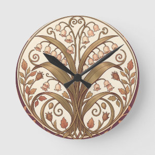Horloge Ronde Art Nouveau Lys des Vallées Botanique