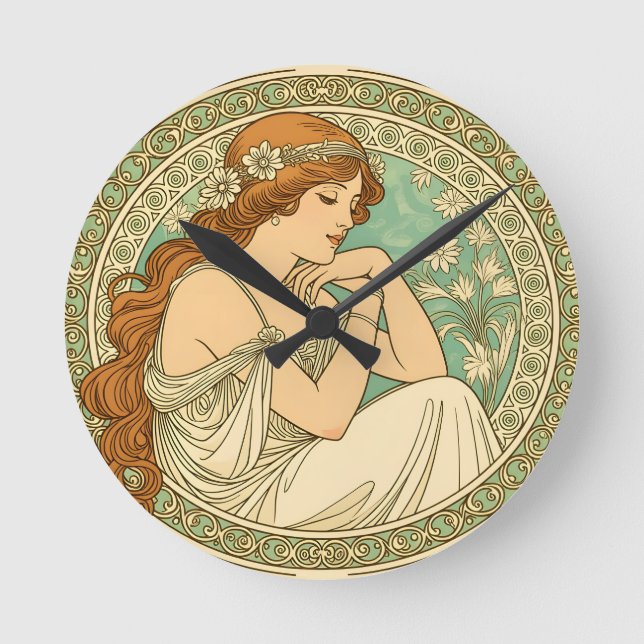 Horloge Ronde Art nouveau romantic illustration white flowers (Recto)