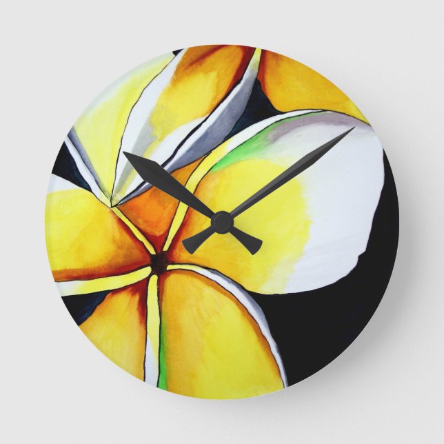 Horloge Ronde Art original de la fleur Tropical Jaune Frangipani (Recto)