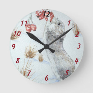 Horloge Ronde art original joli champ de souris neige scène