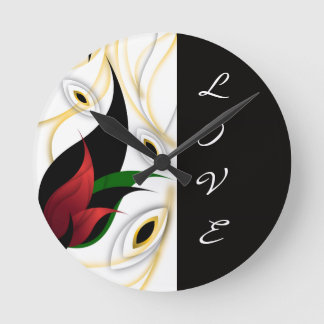 Horloge Ronde Art ornemental abstrait noir, or, rouge et vert