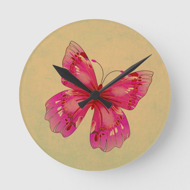Horloge Ronde Art papillon vintage rose (Recto)