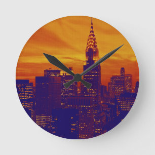 Horloge Ronde Art pop orange bleu New York City