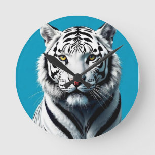 Horloge Ronde Art Pop Tigre Blanc - Fer & Chat Sauvage Coloré