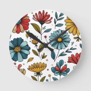 Horloge Ronde Art populaire rétro floral