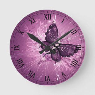 Horloge Ronde art pourpre de vecteur de papillon
