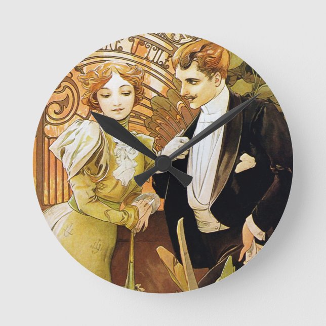 Horloge Ronde Art romantique vintage Nouveau de flirt d'Alphonse (Recto)