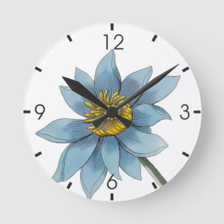 Horloge Ronde Art spirituel de fleur de lotus de nénuphar bleu v