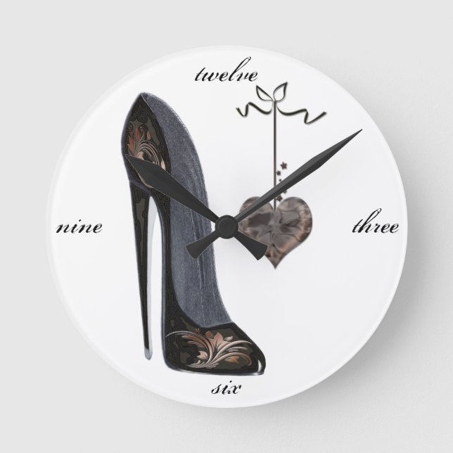 Horloge Ronde Art stylet noir de chaussure et de coeur (Recto)