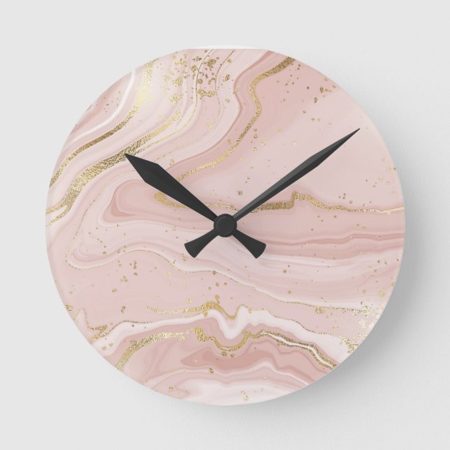 Horloge Ronde Art tendance en marbre rose et or (Recto)