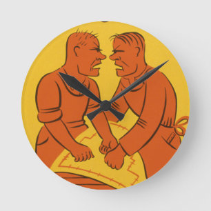 Horloge Ronde Art vintage - argumentation d'hommes