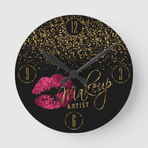 Horloge Ronde Artiste maquillage Lèvres roses chaudes et Confet