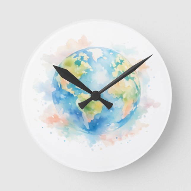 Horloge Ronde Artistic Watercolor Globe Wall Clock (Recto)