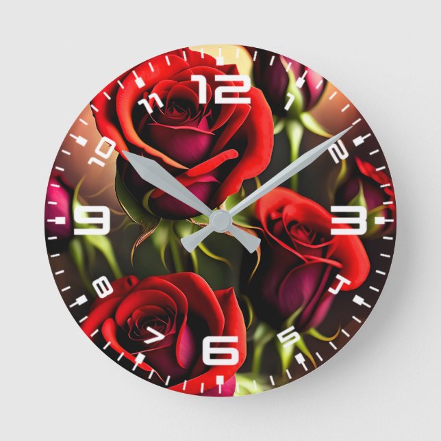 Horloge Ronde Artwork numérique Fleurs de rose rouge-58567 (Recto)