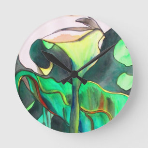Horloge Ronde Arum Lily aquarelle peinture originale