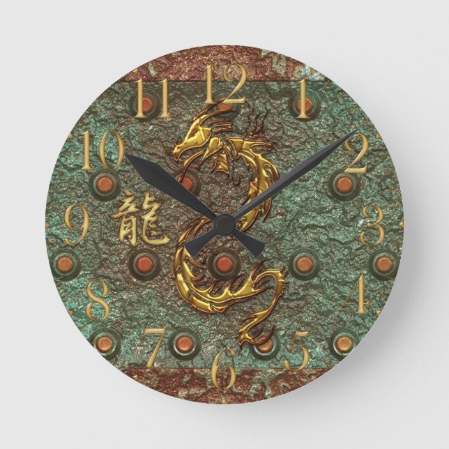 Horloge Ronde Asiatique Golden Dragon Rusty Metal Imaginaire Hor (Recto)
