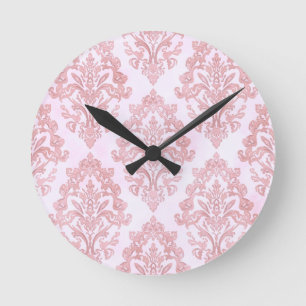 Horloge Ronde Assez en rose motif damassé victorien à l'aquarell