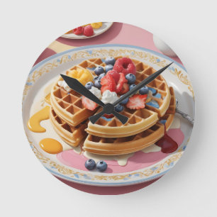Horloge Ronde Assiette de petit-déjeuner gaufre aux fruits rouge