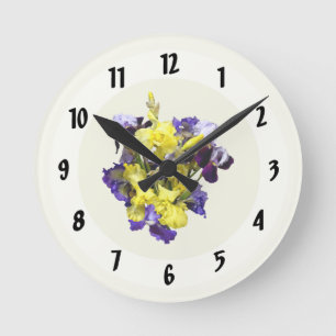 Horloge Ronde Assortiment d'Irises jaune et violet