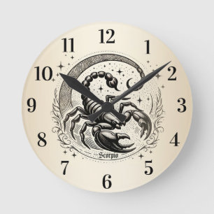 Horloge Ronde Astrologie du croissant de lune Scorpion Zodiaque 
