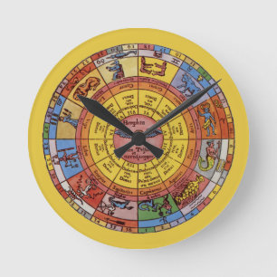 Horloge Ronde Astrologie Vintage, Roue Zodiacale Céleste Antique