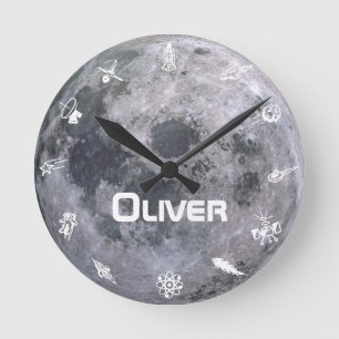 Horloge Ronde Astronaute de l'espace de la Lune pour les enfants