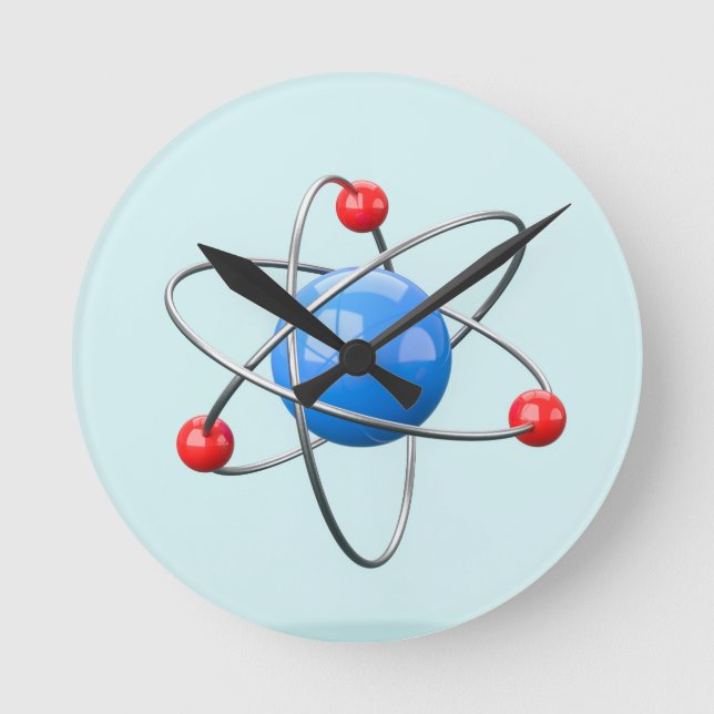 Horloge Ronde atome 3D avec noyau bleu (Recto)