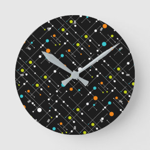 Horloge Ronde Atomic de l'espace noir de l'Hipster