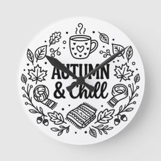 Horloge Ronde Automne & Détente | Lignage de lettre main Automne