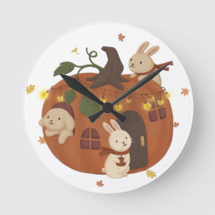 Horloge Ronde Automne incroyable : Lapin et Citrouille