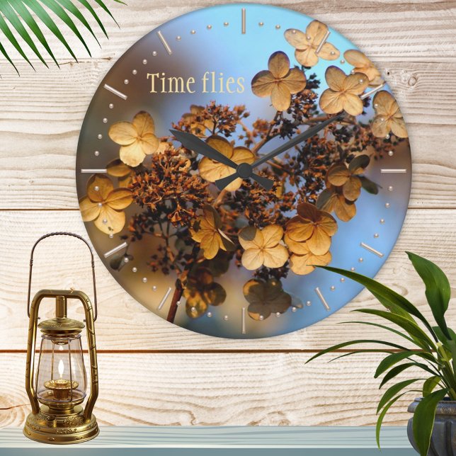 Horloge Ronde Autumn Hydrangea Time Flies (Créateur téléchargé)
