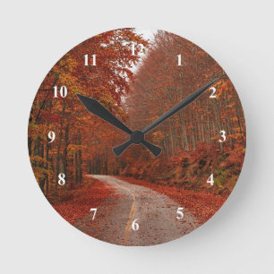 Horloge Ronde Autumn Red Leaves Road Photo
