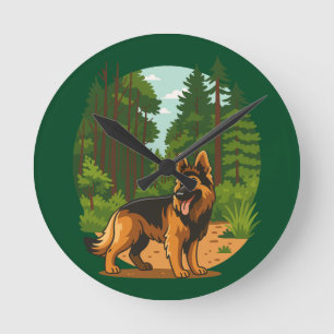 Horloge Ronde Aventure de chien berger allemand en forêt 