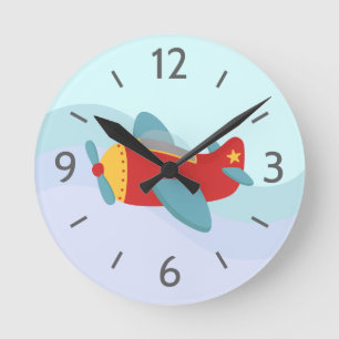 Horloge Ronde Avion coloré et adorable pour la chambre d'un garç