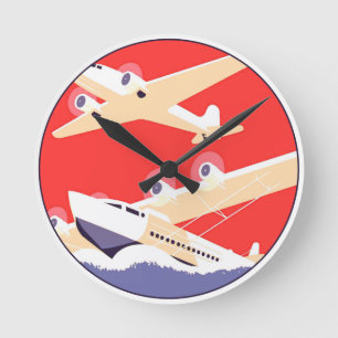 Horloge Ronde Avion en vol vintage WPA coloré