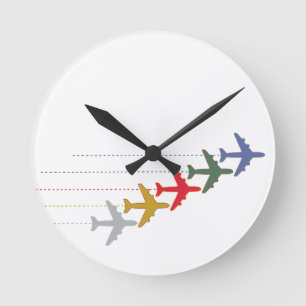 Horloge Ronde avions de voyage colorés