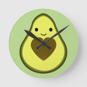 Horloge Ronde Avocado Love Cute Avocado avec coeur